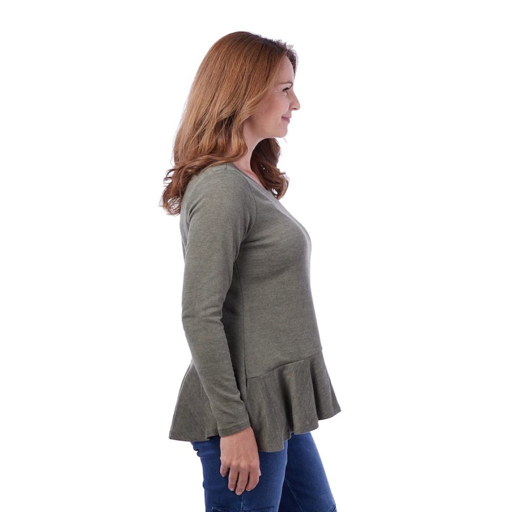 DG2 Diane Gilman Brushed Jersey Knit Top Green Peplum Womens Size Large